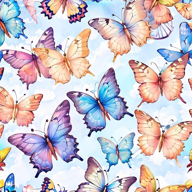 Minimalistic Watercolor Colorful Cute Butterfly Pattern Seamless Butterfly Pattern Illustration