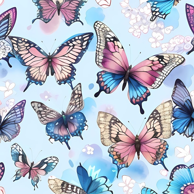 Minimalistic Watercolor Colorful Cute Butterfly Pattern Seamless Butterfly Pattern Illustration