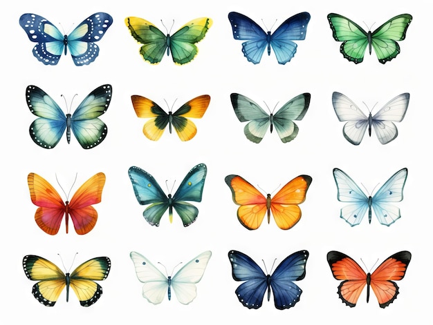 写真 ミニマリストの水彩画 鮮やかな手描きの蝶のイラスト aiが作成した