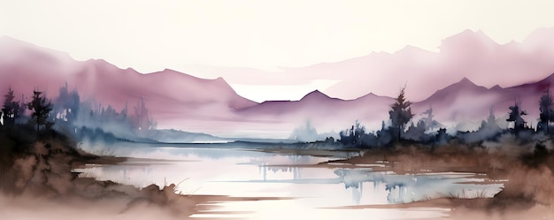 Minimalistic watercolor landscape background Simple watercolor landscape painting