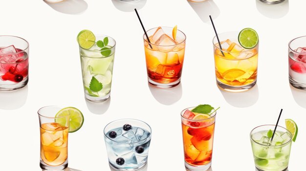 Minimalistic Watercolor Seamless Pattern with Cocktail Glasses and Drinks AI Generated