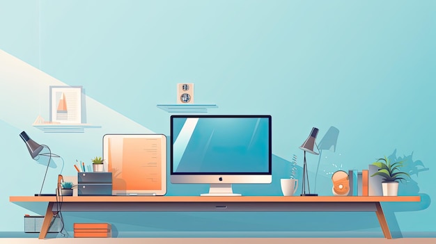 Minimalistic web designer workstation flat illustration