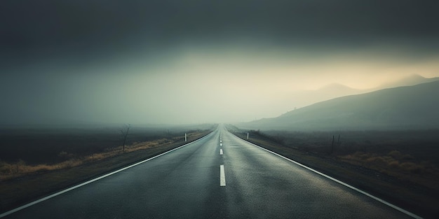 ミニマルな濡れた路面と雨 濡れた空の高速道路 生成 AI