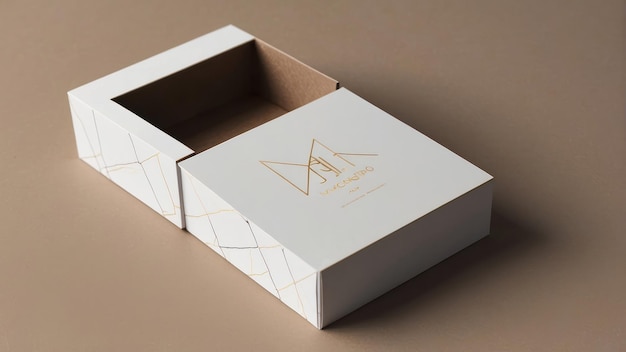 Фото Минималистический макет белой коробки с брендингом на сером фоне