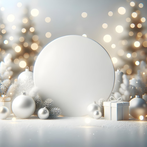 Minimalistic white christmas frame with decoration