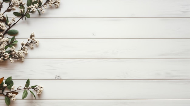 Photo minimalistic white flower and branch flat lay composition