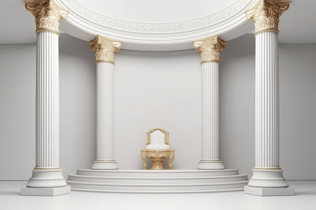 Photo minimalistic white room with columns and a chair generative ai