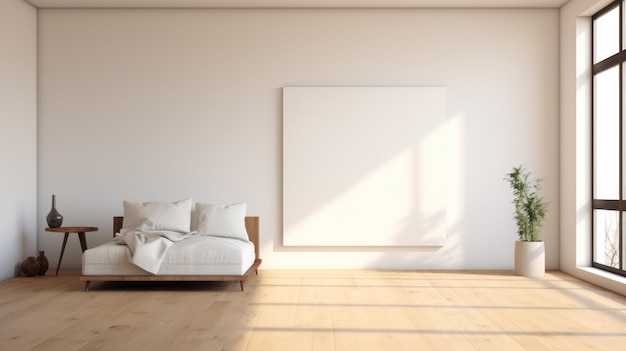写真 芸術的表現のための空きキャンバスを持つミニマリストの白い部屋