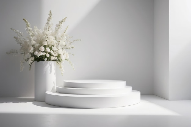 minimalistic white room with podium