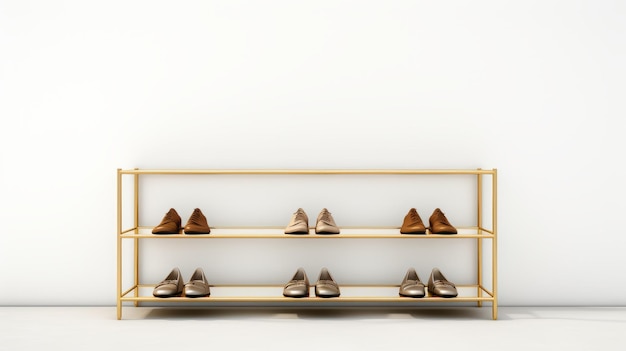 Minimalistic White Shoe Rack With Golden Frame