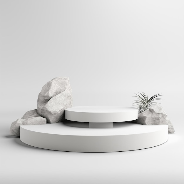 Minimalistic white stone podium stage for product presentation Empty space for display