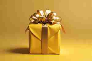 Photo minimalistic wrapped gift on yellow background