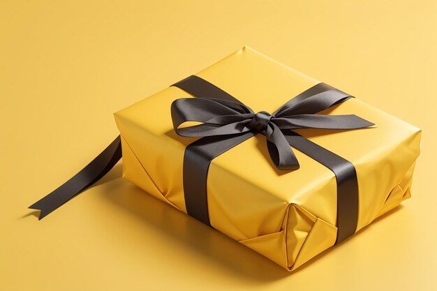 Photo minimalistic wrapped gift on yellow background