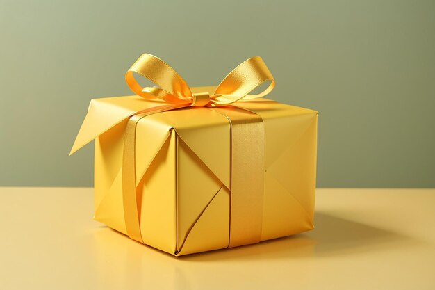 Photo minimalistic wrapped gift on yellow background