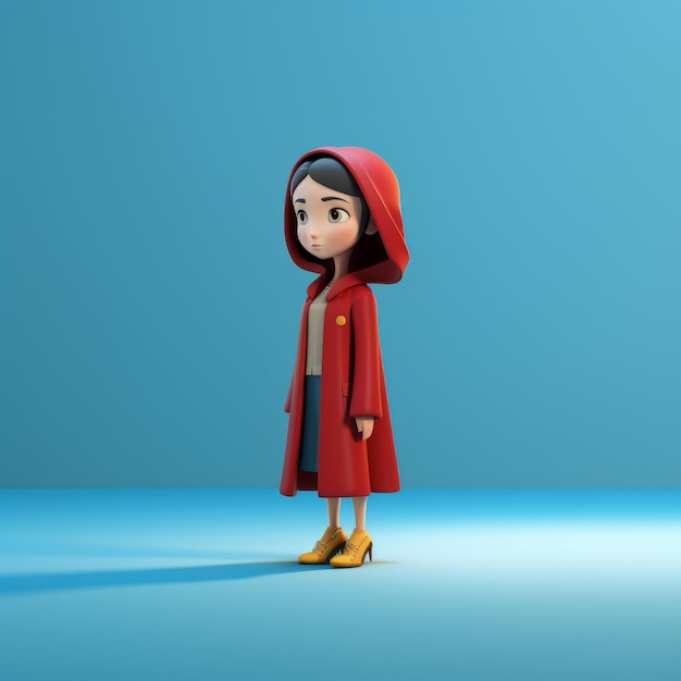 Minimalistisch 3D cartoon personage Mary In Red Coat