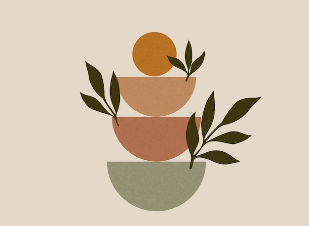 Minimalistisch abstract ontwerp met zachte organische vormen in aardige tonen