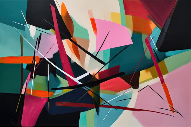 Minimalistisch abstract schilderij met levendige kleuren en eenvoudige lijnen gemaakt met generatieve AI