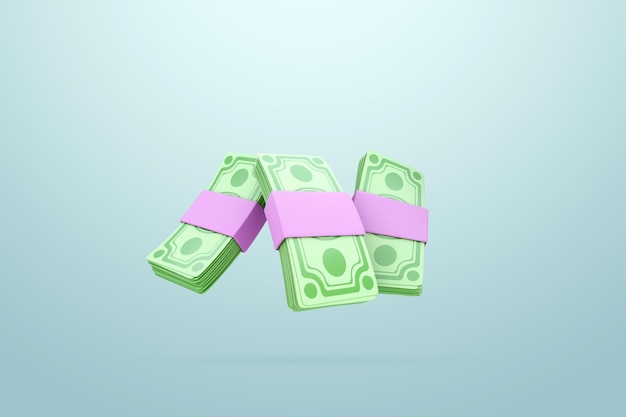 Minimalistisch beeld van dollars bankbiljetten van geld in een cartoon-stijl 3D illustratie 3D render Modern design tijdschrift stijl