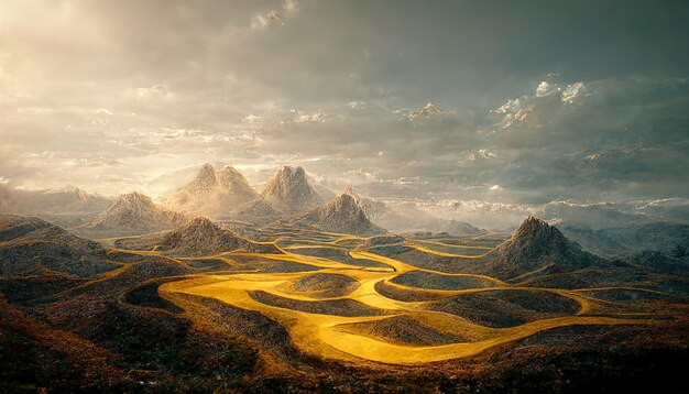 Minimalistisch berglandschap met aquarelpenseel in Japanse traditionele stijl Behang met abstracte kunst voor prints of covers 3D-kunstwerk