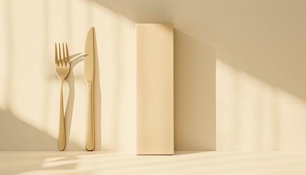 Minimalistisch bestek mockup design luxe vibes op de verpakking met stijlvolle elegante gouden bestek