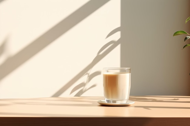 Minimalistisch Cafe au Lait in glas op tafelblad AI gegenereerd