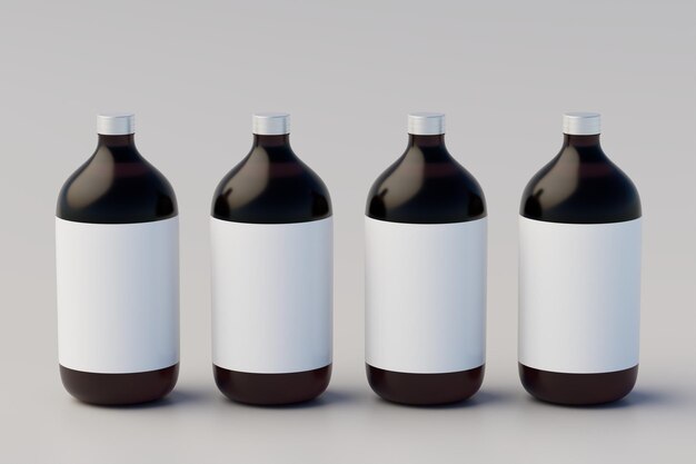 Minimalistisch concept Cold Brew Coffee Amber Brown Grote glazen fles Verpakking Mockup Meerdere flessen Blank Label 3D Rendering