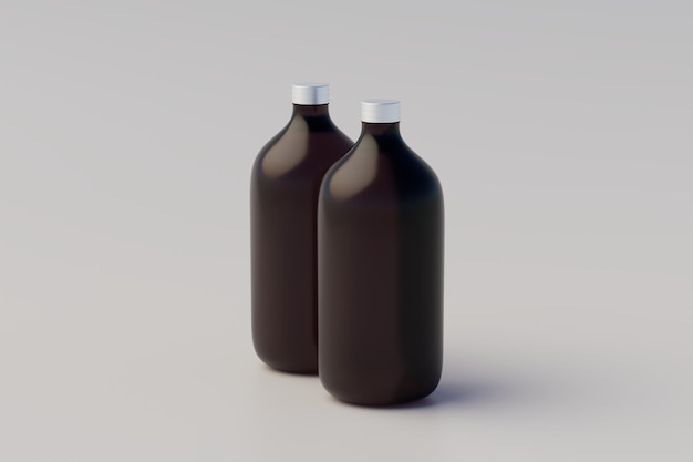 Minimalistisch concept Cold Brew Coffee Amber Brown Grote glazen fles Verpakking Mockup Meerdere flessen Blank Label 3D Rendering