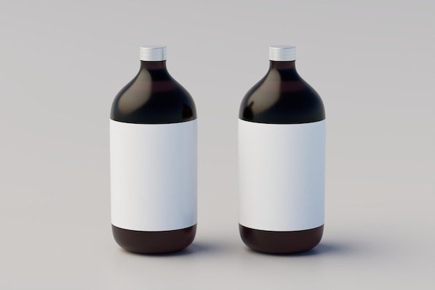 Minimalistisch concept Cold Brew Coffee Amber Brown Grote glazen fles Verpakking Mockup Meerdere flessen Blank Label 3D Rendering