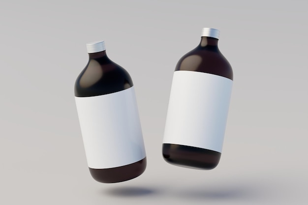 Minimalistisch concept Cold Brew Coffee Amber Brown Grote glazen fles Verpakking Mockup Meerdere flessen Blank Label 3D Rendering