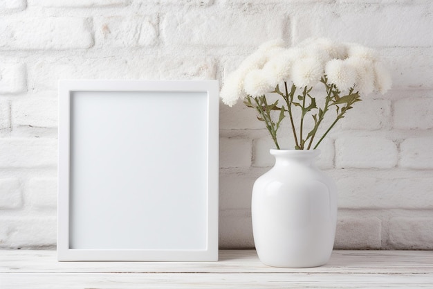 Minimalistisch decor Blank canvas en bloemenvaas