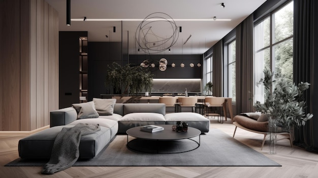 Minimalistisch decor en luxe materialen in een highend appartement AI gegenereerd