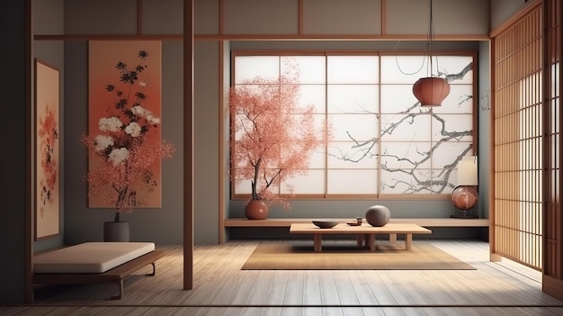 Minimalistisch design woonkamer Japanse stijl Generative Ai