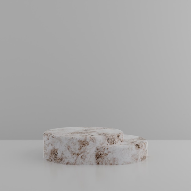 Minimalistisch eenvoudig marmeren cilinderpodium of voetstukdisplay met witte kleurachtergrond voor productpresentatie 3d-rendering