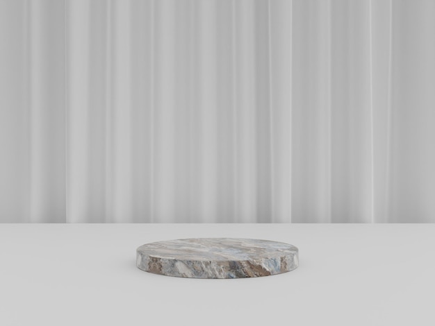 Minimalistisch eenvoudig marmeren cilinderpodium of voetstukdisplay met witte kleurachtergrond voor productpresentatie 3D-rendering