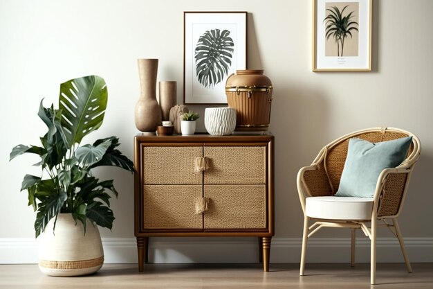 Minimalistisch en elegant interieur met houten meubels Generative ai interieurconcept