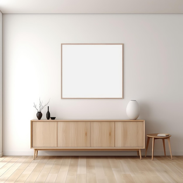 Minimalistisch frame en houten console met silhouetverlichting