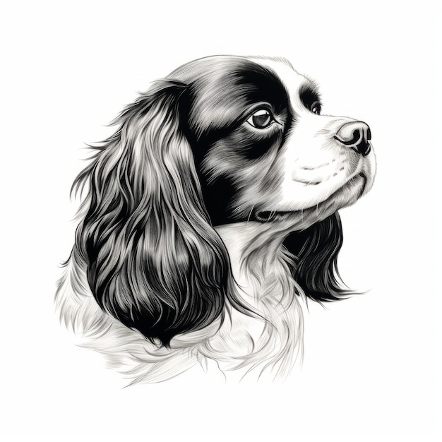 Minimalistisch handgetekend portret van Cavalier King Charles Spaniel