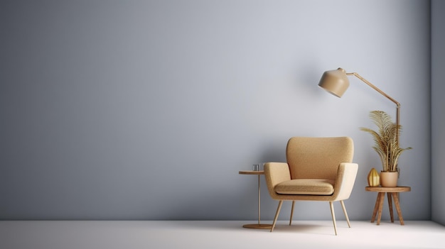 Minimalistisch interieur met fauteuil en een lamp in een lege ruimte Generative Ai
