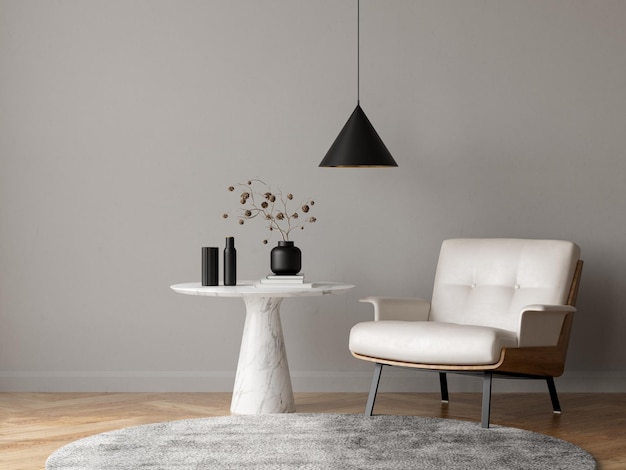 Minimalistisch interieur van moderne woonkamer 3D-rendering