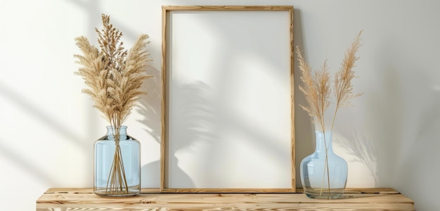 Minimalistisch interieurontwerp met frame en gedroogde bloemen