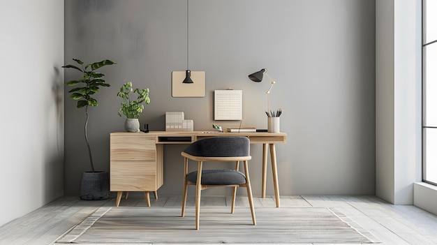 Minimalistisch kantoor thuis met een schoon bureau en weinig accessoires