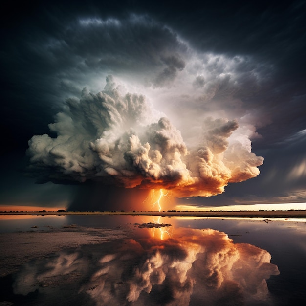 Minimalistisch landschap vangt de dramatische schoonheid van een zwarte cumulonimbus wolk die de horizon overspant