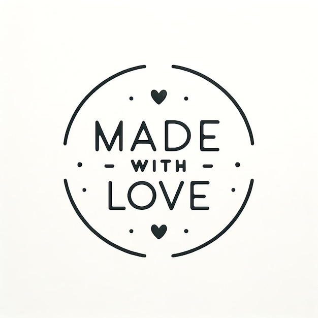 Minimalistisch 'Made with Love'-inscriptie Modern lettertype omlijst door circulair ontwerp