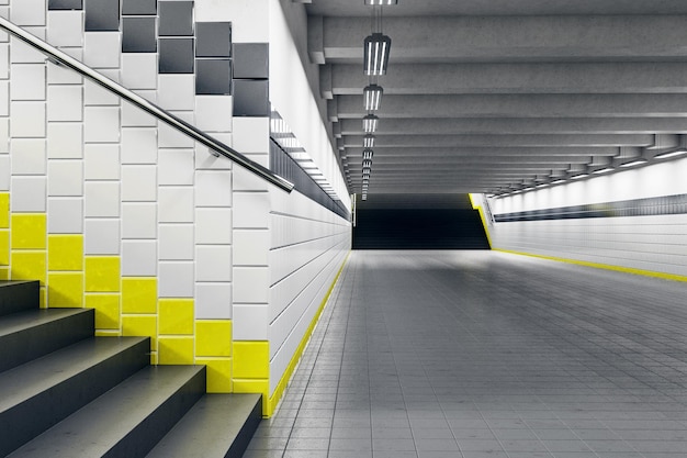 Minimalistisch metrostation met lege grijze muren