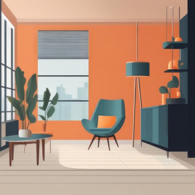 Minimalistisch modern interieur met lege stoel