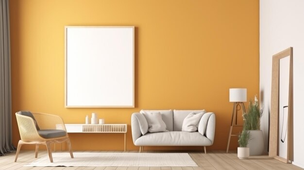 Minimalistisch modern interieur met mock-up poster Illustratie Generatieve AI