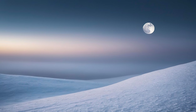 Minimalistisch natuurlijk winterlandschap Volle koude maan over een met sneeuw bedekte mistige helling