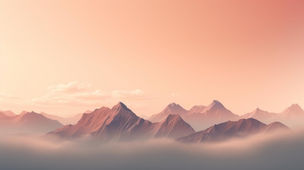 Minimalistisch silhouet van bergen op een rustige achtergrond Generatieve AI