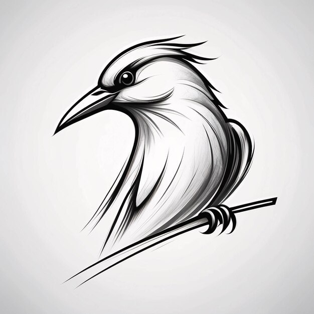 Minimalistisch slanke en eenvoudige vogel perch op een twijg van een boom illustratie logo ontwerp idee