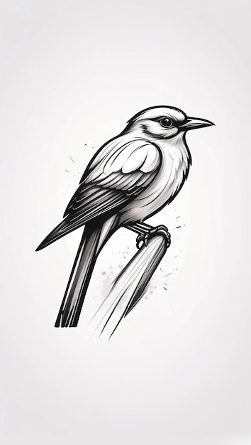 Minimalistisch slanke en eenvoudige vogel perch op een twijg van een boom illustratie logo ontwerp idee